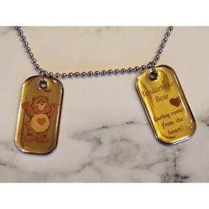 Vintage Care Bear Dog Tags Necklace Tenderheart Bear Caring Comes From the Heart